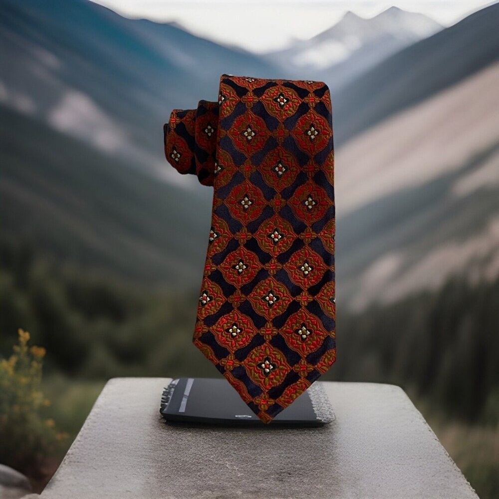 Vintage Frankl Silk Necktie Milano Italy Textured Narrow Geometric Pattern‎ Red